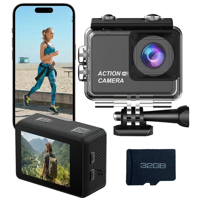 

High-definition 1080P action camera, outdoor sports recorder, 2.0-inch LCD 170° wide-angle swimming camera, very suitable for di
