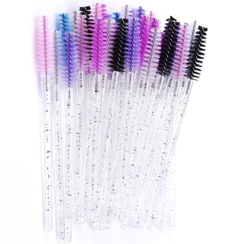 50개입 일회용 속눈썹 브러쉬 크리스탈 눈썹 브러쉬 마스카라 완드 아이래쉬 화장품 속눈썹 연장 메이크업 도구