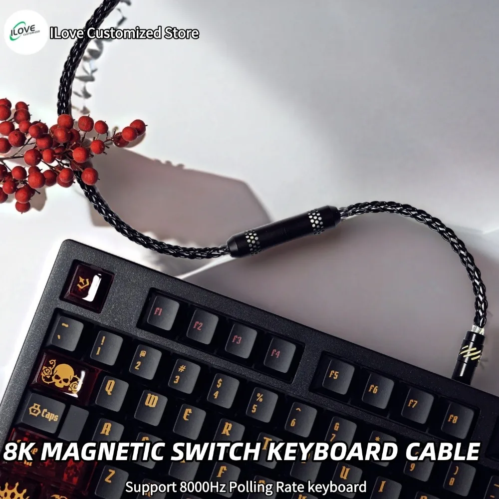 

Custom USB C magnetic keyboard cable with White Lighting for 8KHz Magnetic Keyboard Single Crystal Copper Braided Charging Cable