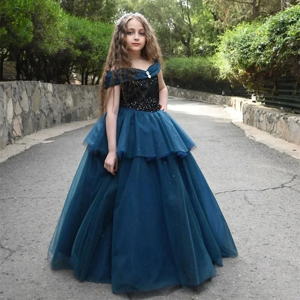 Gaun Gadis Bunga Putri untuk Pernikahan Gaun Gadis Tanpa Lengan Kristal untuk Pemotretan Gaun Komuni Pertama Disesuaikan