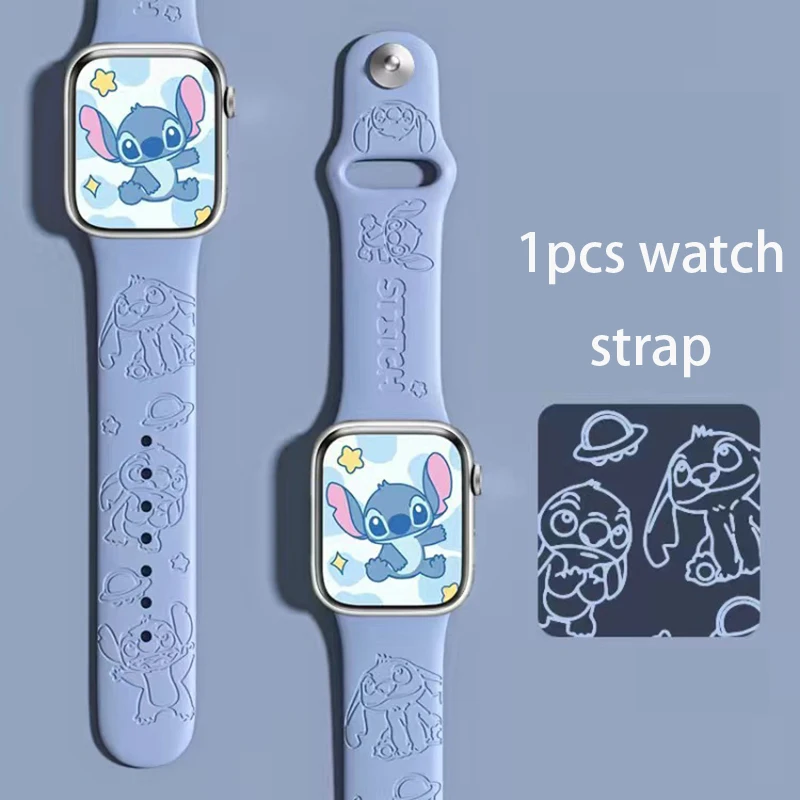 Stitch Apple Watch Strap Kawaii Disney Engraved Printed Girls Cute Anime Watch Strap Versatile Decoration Elastic Skin Friendly