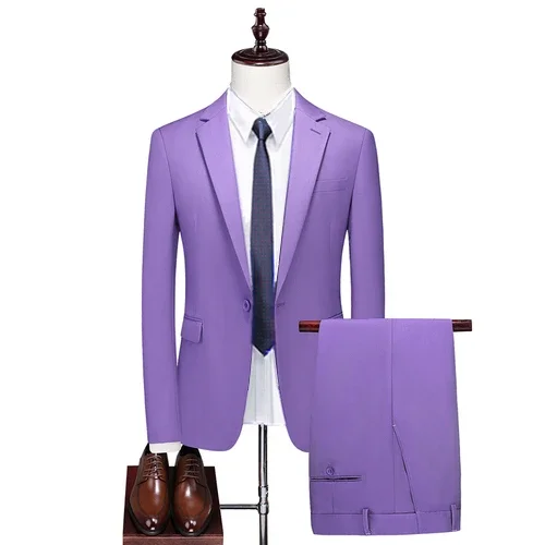 Men's Boutique Business Slim Solid Color Suit Set   Male Slim Fit Double Split Dress Blazers Jacket Pants Vest