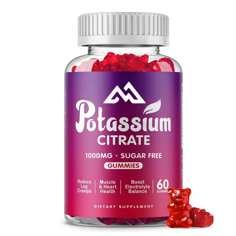 Potassium citrate 1000mg gummies, potassium supplement for adults and men, supporting leg spasms and muscle health, 60 pills