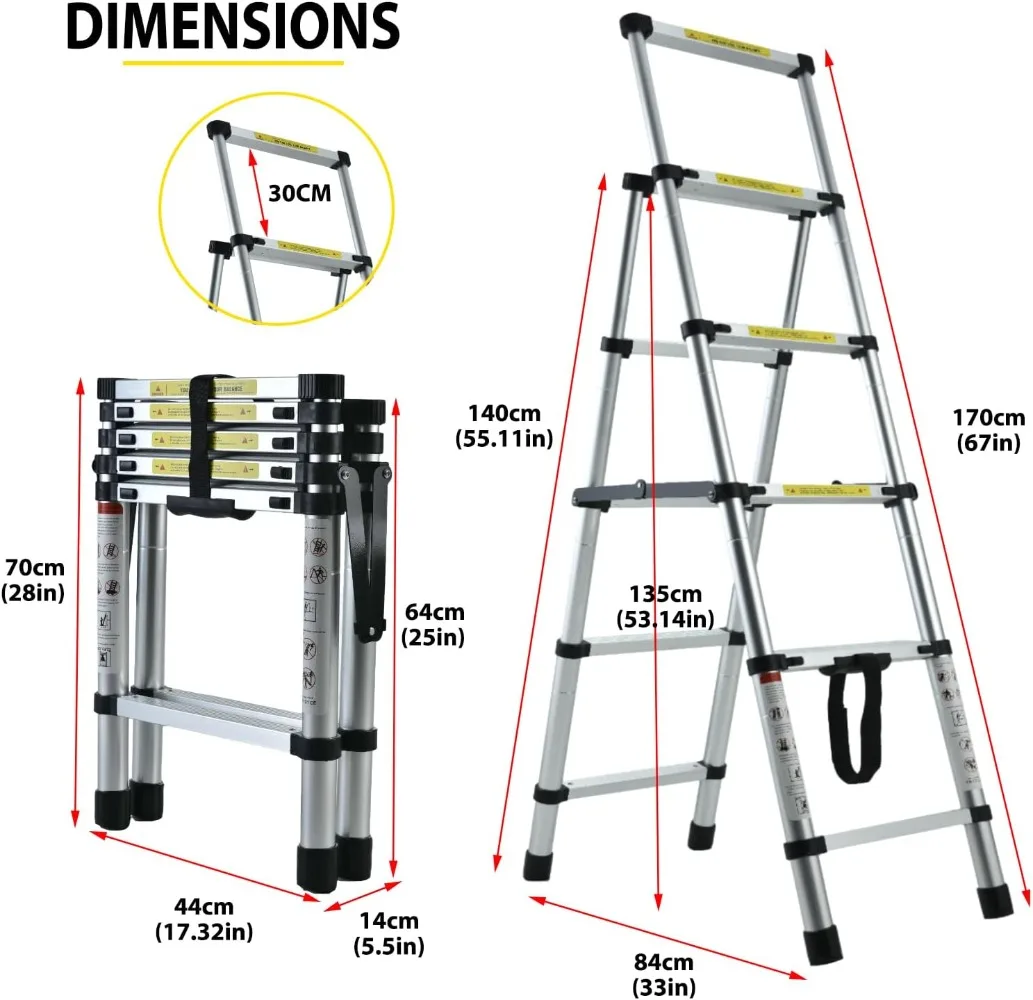 Ladder, 6ft Telescoping Ladder, A-Frame Extension Ultra-Light 4+5 Step Folding Ladder Portable 330lbs Capacity