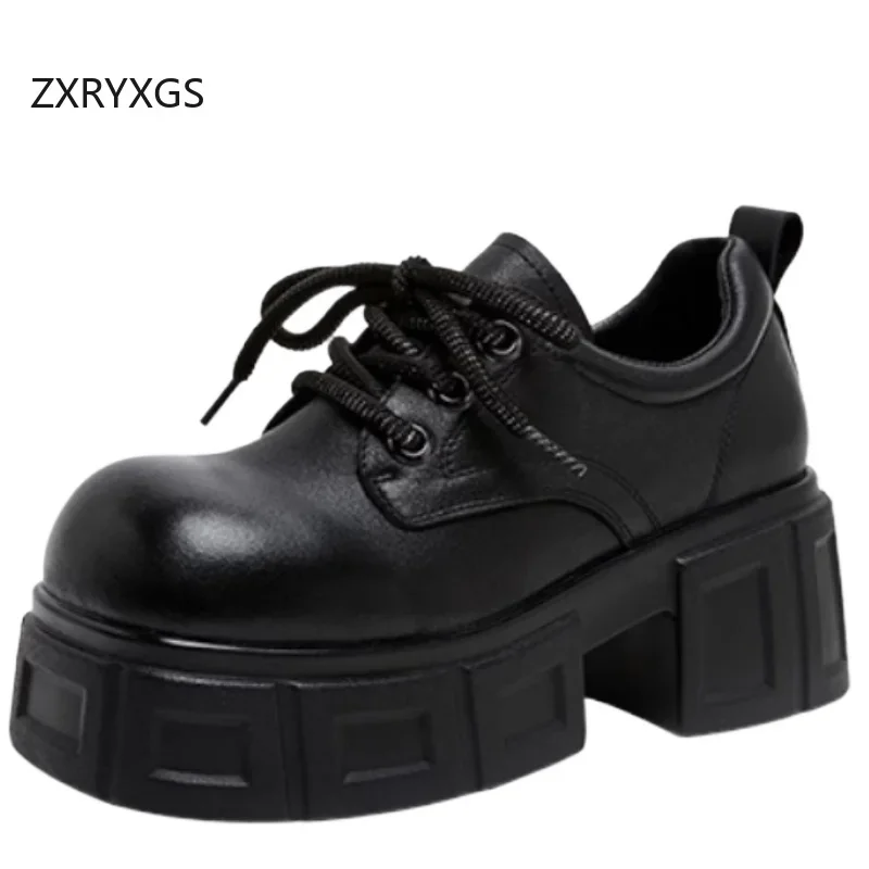 

ZXRYXGS Top Layer Cowhide Comfortable Thick Sole Increased Height Shoes 2025 Retro Style Lightweight Women's High Heel Shoes New