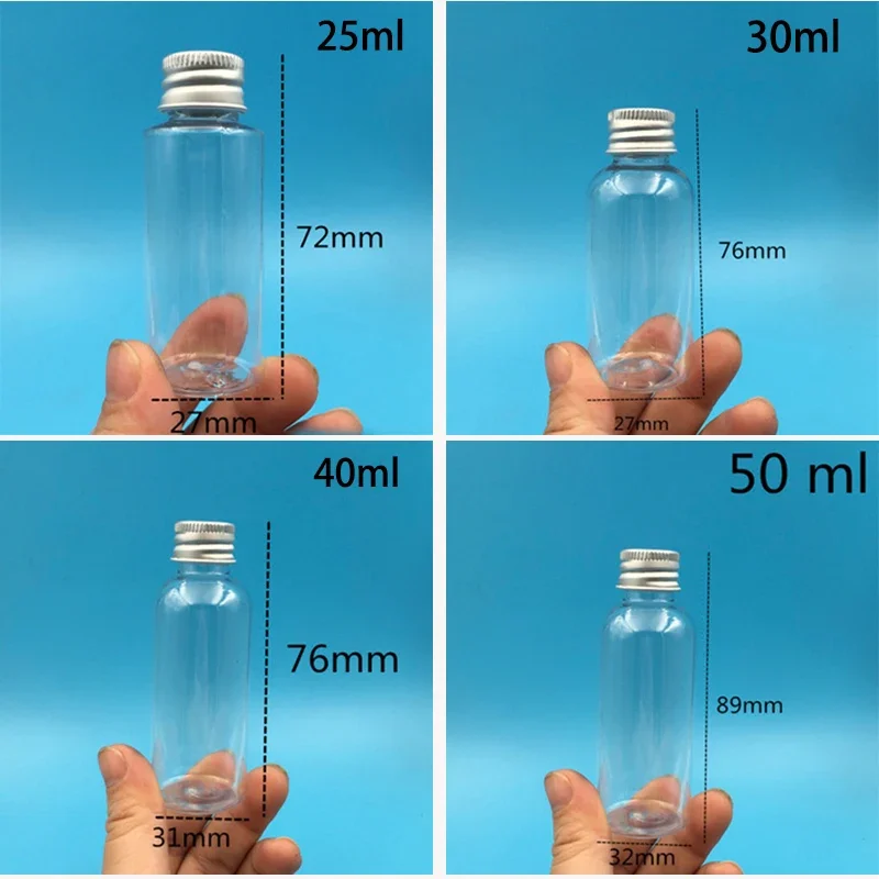 10ml 20ml 30ml 40ml 50ml 60ml 100ml 120ml botella de plástico vacía loción esencial cosmética crema contenedor recargable de agua