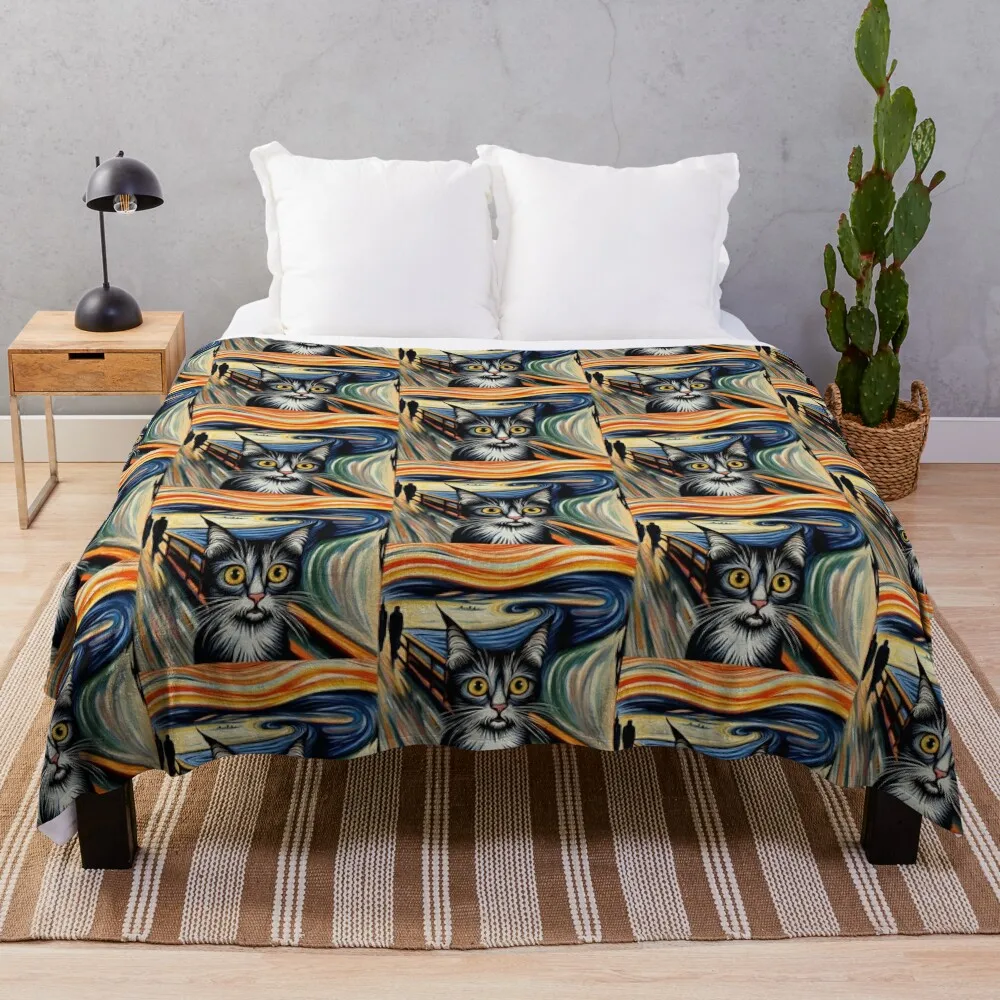 I m shocked funny cat Throw Blanket Summer warm for winter Flannels Blankets