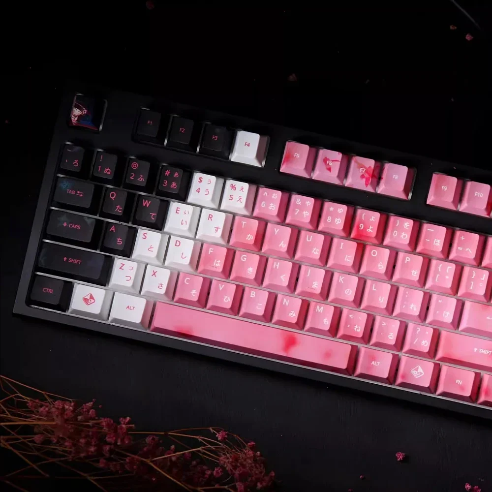 Japanese Translucent Cherry Keycap Set PBT 134 Keys Pink Zashiki Kids for 60/64/84/98/108 Gaming Mechanical Keyboard MX Switch