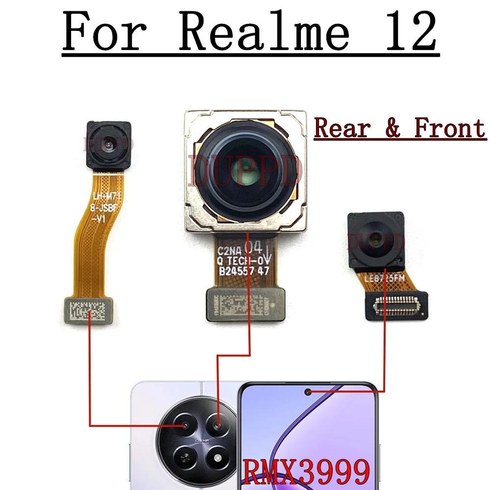 Front Rear Camera For Realme 12 5G Frontal Selfie Wide Back Facing Main Camera Module Flex Cable Parts