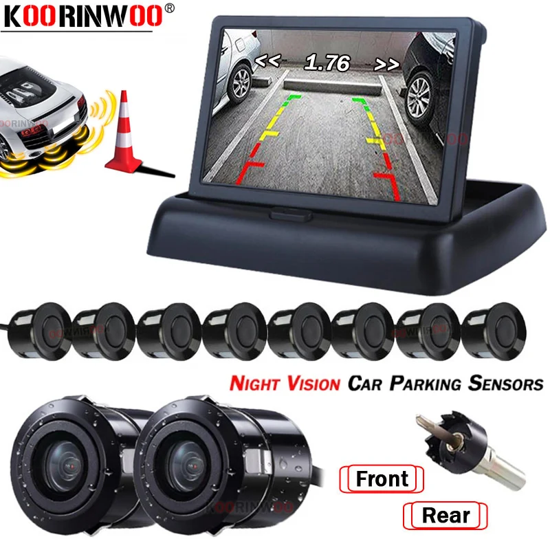 Koorinwoo Video Parktronic System Dual Core CPU Cars Monitor Mirror Reverse Car Parking Sensors 8 Front Cam Back Camera Jalousie