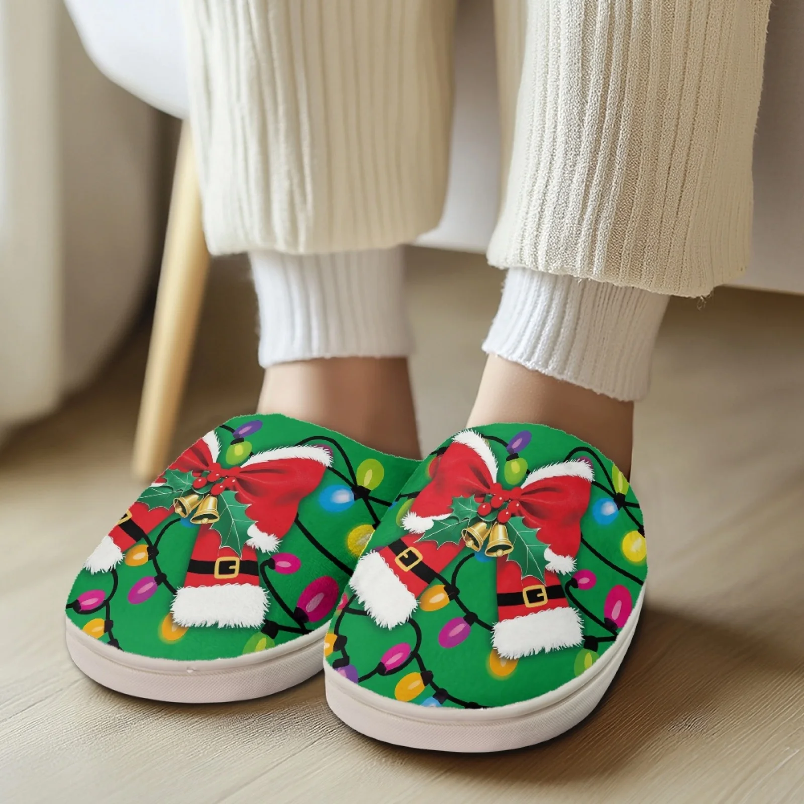 PENSTROLL Christmas Lights Slippers That Don't Squeeze Toes Warm House Shoes For Seniors Flannel Slippers for Apartment