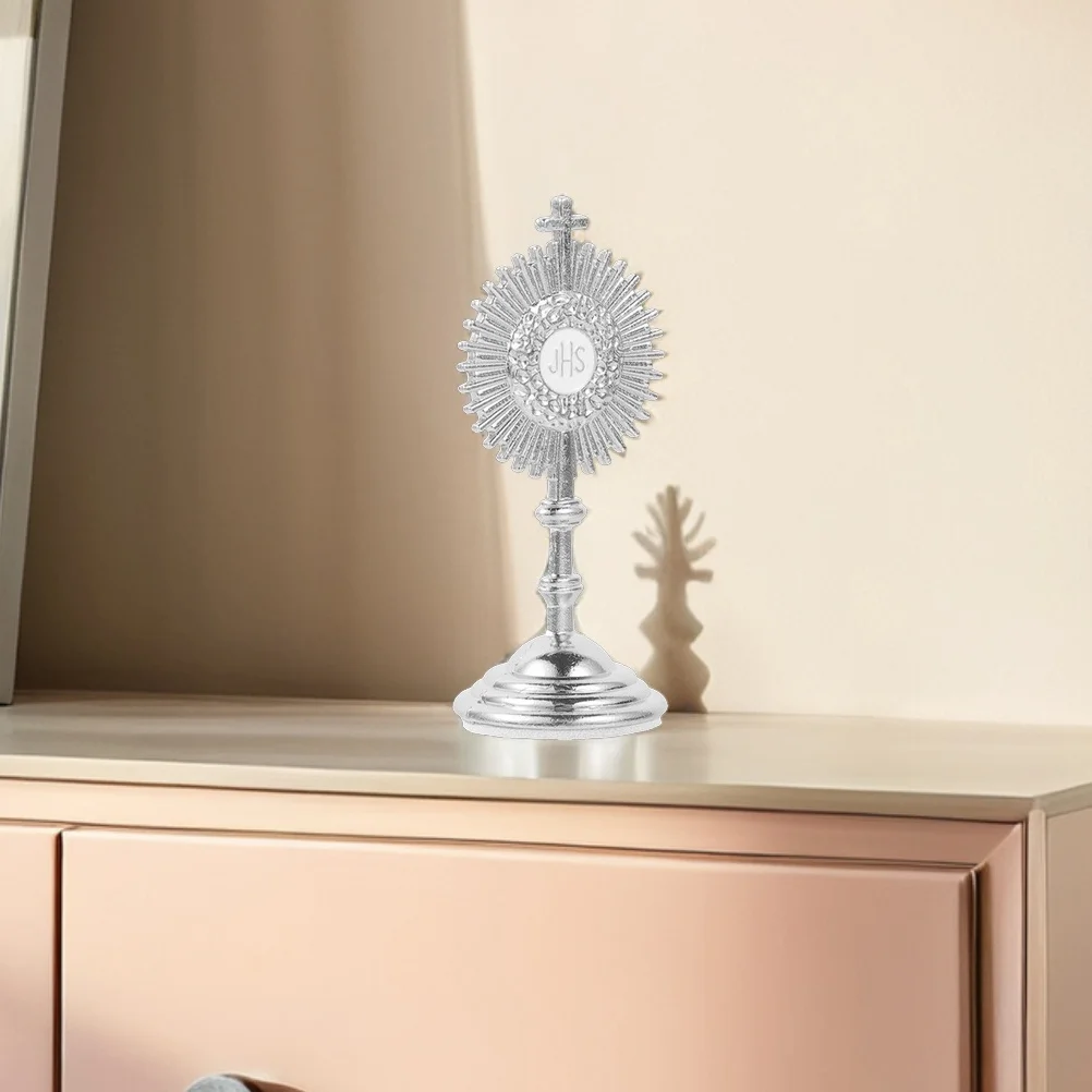 

4Pcs Metal Crucifix Cross Statue Standing Mini Cross Base Religious Sacrament Catholic Tabletop Decorations Home Office Desk