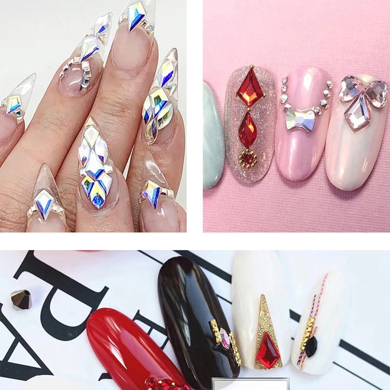 Top-Qualität, rautenförmiger Strass-Kristall, flacher Boden, glitzernde Glas-Nagelkunst, Schönheit, 3D-Nagelkunst-Dekoration