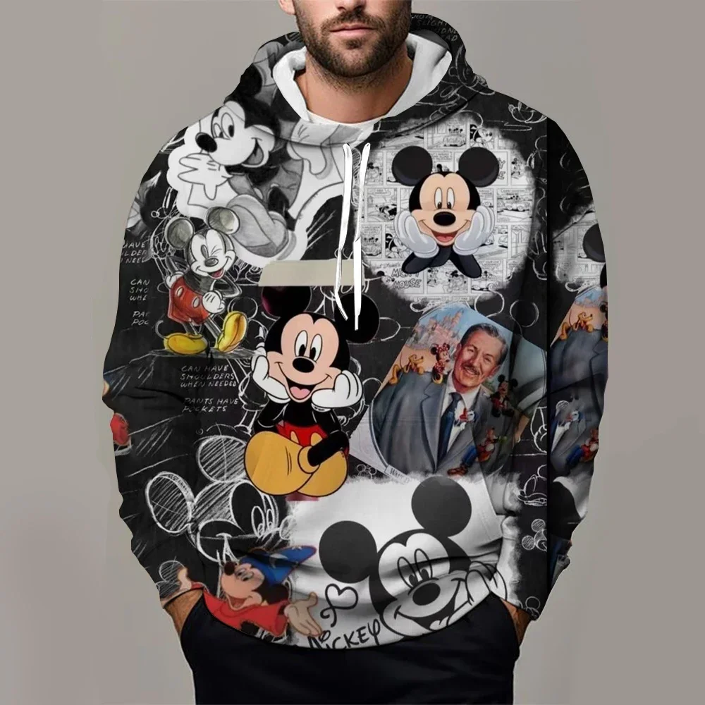 

Disney Men's Hoodie MINISO Boys Girls Pullover 3D Printed Mickey Mouse Hoodie Casual Men's Hoodie Oversized Men's Clothing
