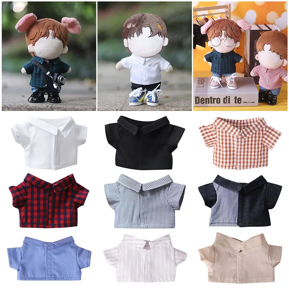 Playing House Dolls Accessories Cotton Stuffed Idol Doll Clothes Stripes Lattice Solid Color Blouse 20CM Doll Shirt