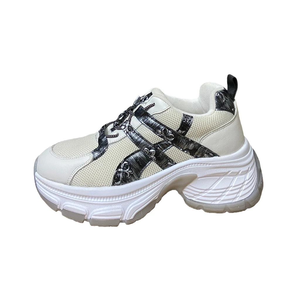 Jinyu Trendy Ventilate Ladies Sports Shoes with Heightening Unique Shape Color Block Genuine Leather Stylish And Attractive