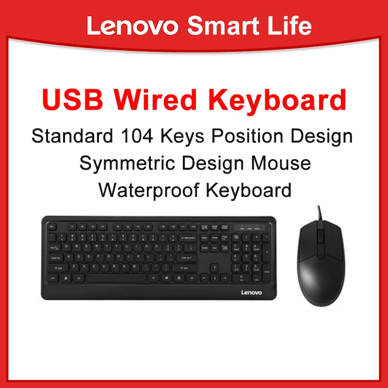 

Lenovo Original Wired Keyboard and Mouse Set Combo USB Interface X830L KM4800S KM102 Waterproof for Desktop Computer Laptop