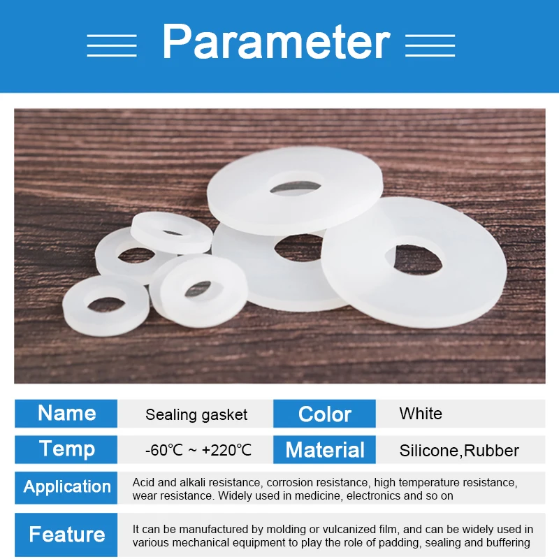 1-50pcs Flat Gasket 3mm Thickness ID 4-426mm White Silicone Rubber Flat Washer Flange Silicone Sealing O-ring Gasket DN15-400