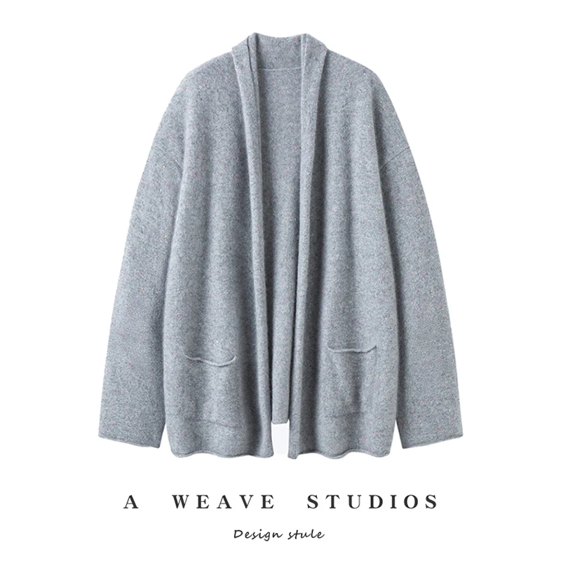 2026 autumn and winter new V-neck cashmere cardigan women's cashmere knitted lapel sweater jacket casual slimming look