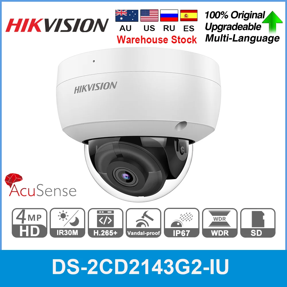 Hikvision IP Camera 4MP DS-2CD2143G2-IU AcuSense Dome PoE Built in MIC Motion Detection SD Card Slot Video Surveillance IP67