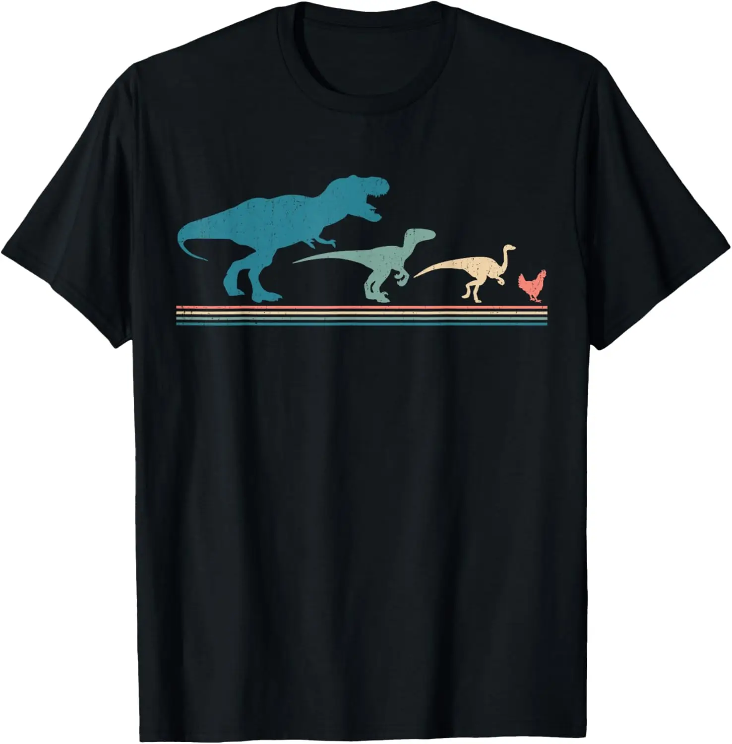 Dinosaur Chicken Evolution Funny Vintage Retro 70S T-Shirt Print Original Design Gifts T Shirts Mens Clothing Camiseta Hombre