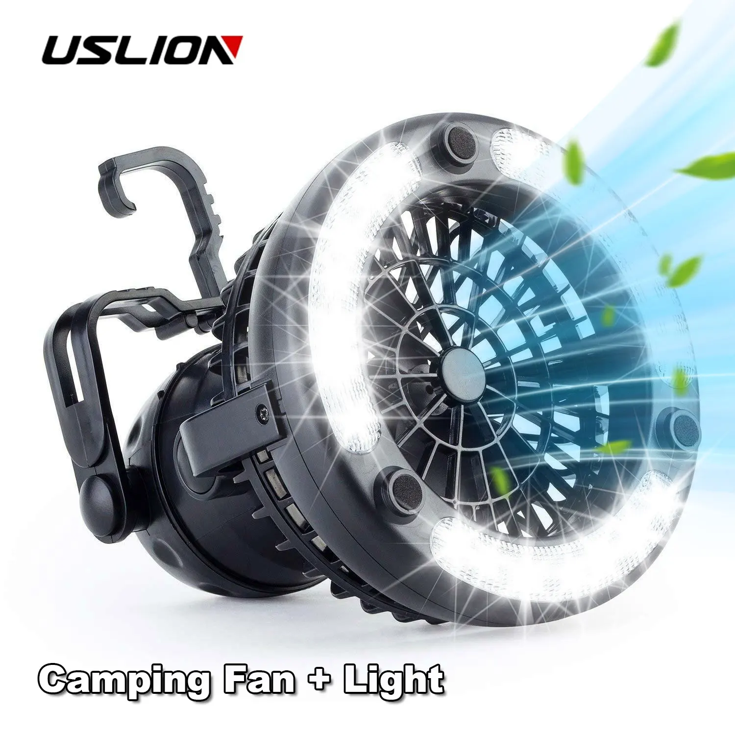 

USLION Camping Fan Light Desktop Portable Fan Outdoor Cooler Adjustable Tent Hangs Fan With LED Lighting Summer Cooling Tools