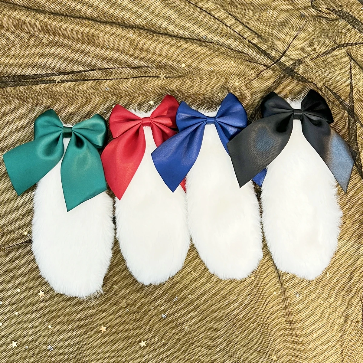 2024 Lolita Cosplay Rabbit Bunny Plush Lop Ears Kawaii Women Girls Hair Clip Cute Hairpin Ribbon Bowknot Hair Accessories