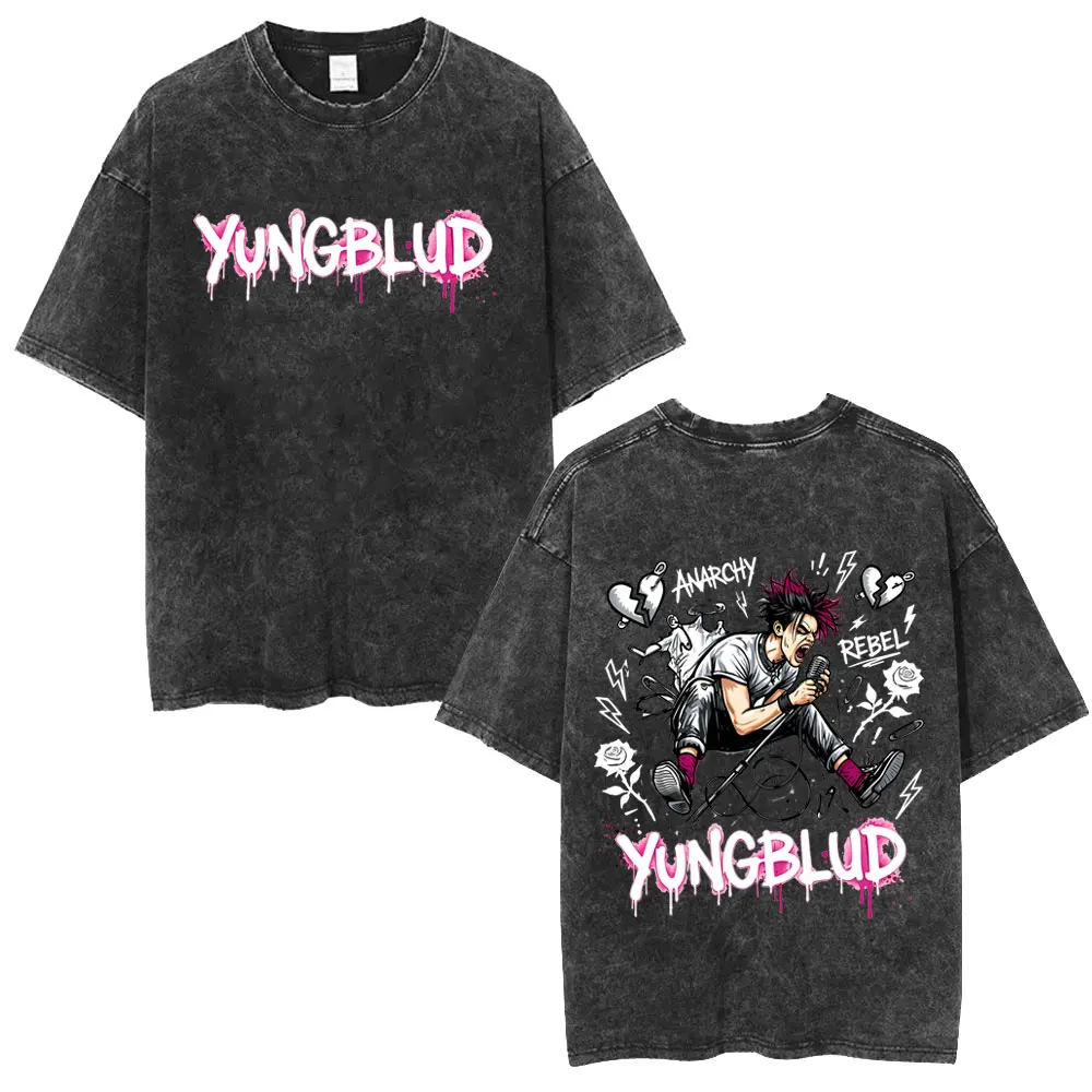 

Washed Vintage Singer Yungblud IDOLS World Tour 2026 T-shirt Men Fashion Hip Hop T Shirts Men's Rock Retro Oversized T-shirts