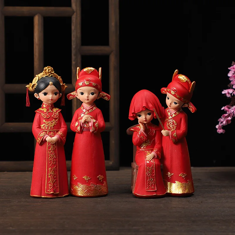 Bride Groom Furnishing Articles Wedding Gifts Decoration Chinese Wedding Room Resin Character Ornaments Crafts Layout Decoration