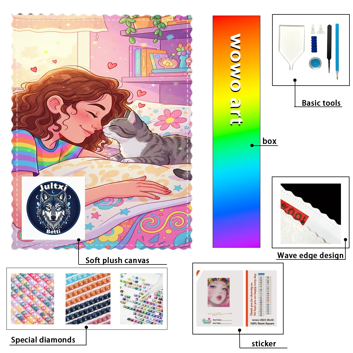 

【Betti_ Diamond Art】Girl and kitten Crystal AB Rhinestone FD Rhinestone Perfect Resin Diamond