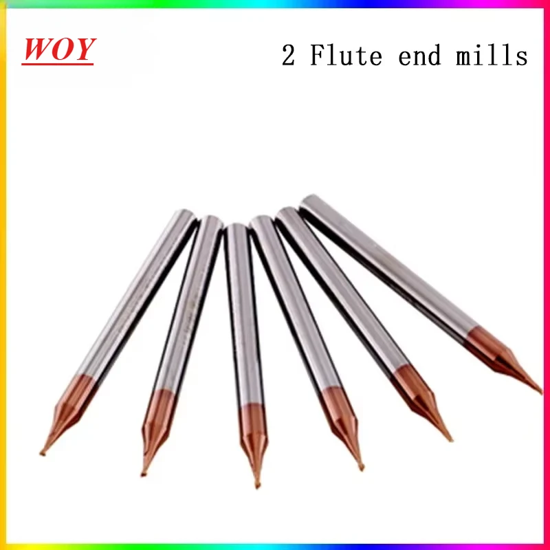 

WOY NEW HRC55 2-Flute tungsten steel end mill Small slot diameter 0.2mm0.3mm 0.4mm 0.5mm 0.6mm 0.7mm 0.8mm 0.9mm cnc milling