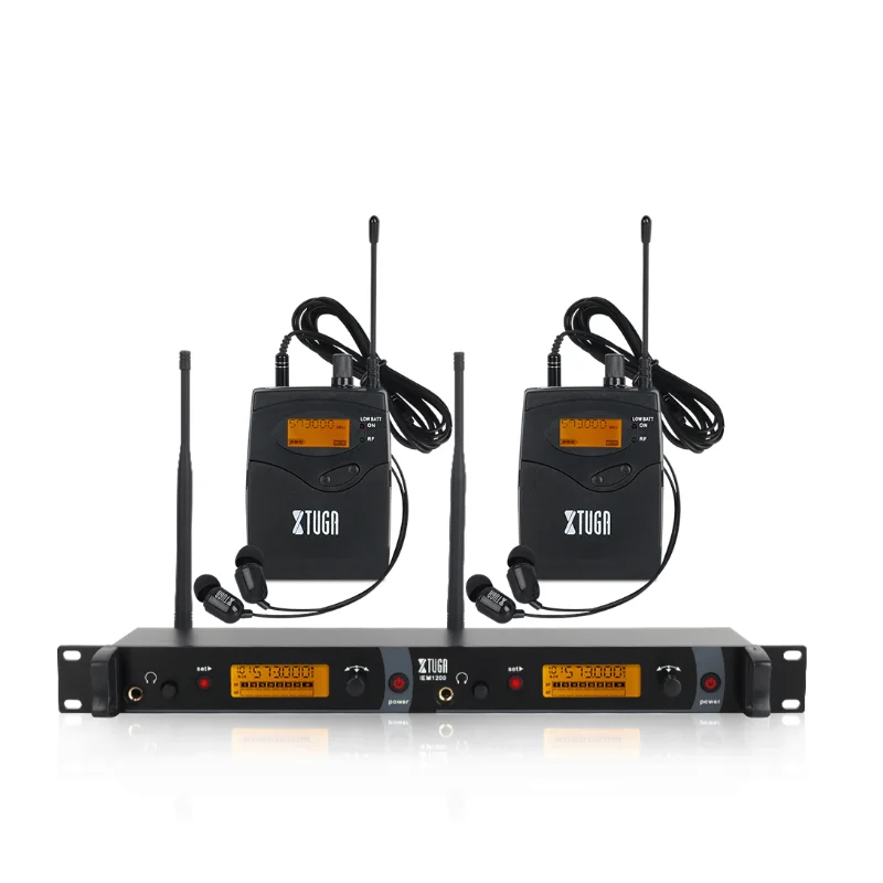

XTUGA IEM1200 Wireless Inears Monitor Earphone 2 Channel 2 Bodypacks Monitoring With In Earphone Wireless Type For Stage Church