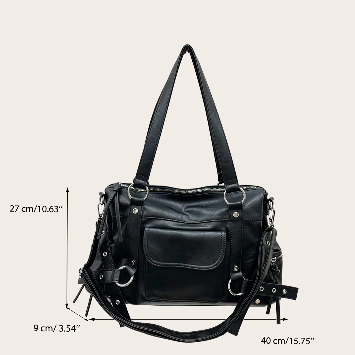 SC Y2K Fashion Street Personalized Women Tote Bag Large Capacity Lightweight Retro Distressed Pure Vegan Leather Shoulder Bag - view 6
