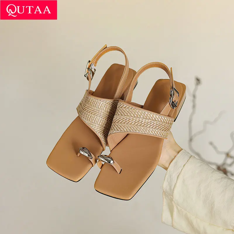 

QUTAA 2024 Women Summer Sandals Back Strap Sexy Square Toe Party Pumps Shoes Casual Summer Wedding Dress Shoes Size 34-43