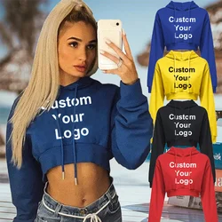 Yeni moda özel Logo kadınlar Hoodie kazak kısa üst ceket spor kazak kapüşonlu üstleri kadın sonbahar kış giysileri kırpma