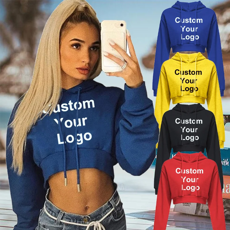 New Fashion Custom Your Logo Women Hoodie Sweatshirt Short Top Coat Sport Pullover Hooded Tops Female Autumn Winter Clothes Crop