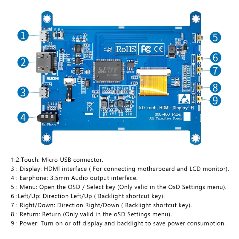 5Inch Screen AIDA64 LCD Display Capacitive Touch -Compatible Module 800X480 For Raspberry Pi 3 Pi4 PC Monitor