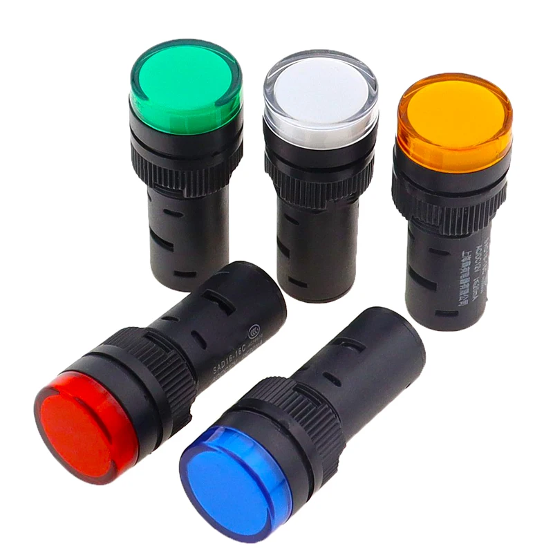 AD16-16 16mm Plastic LED Power Indicator Light Panel Mount 12V DC 220V AC Red Green Blue Yellow Pilot Signal Lamp Lights