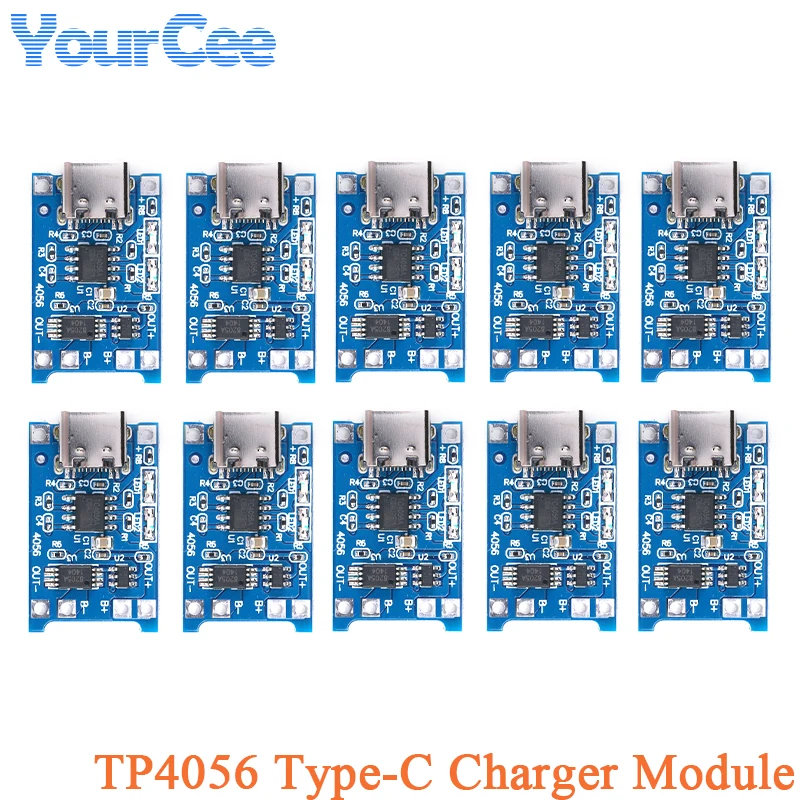 10pcs/2pcs 18650 TP4056 Type-C USB Lithium Battery Charger Module Charging Board With Protection Dual Functions 1A