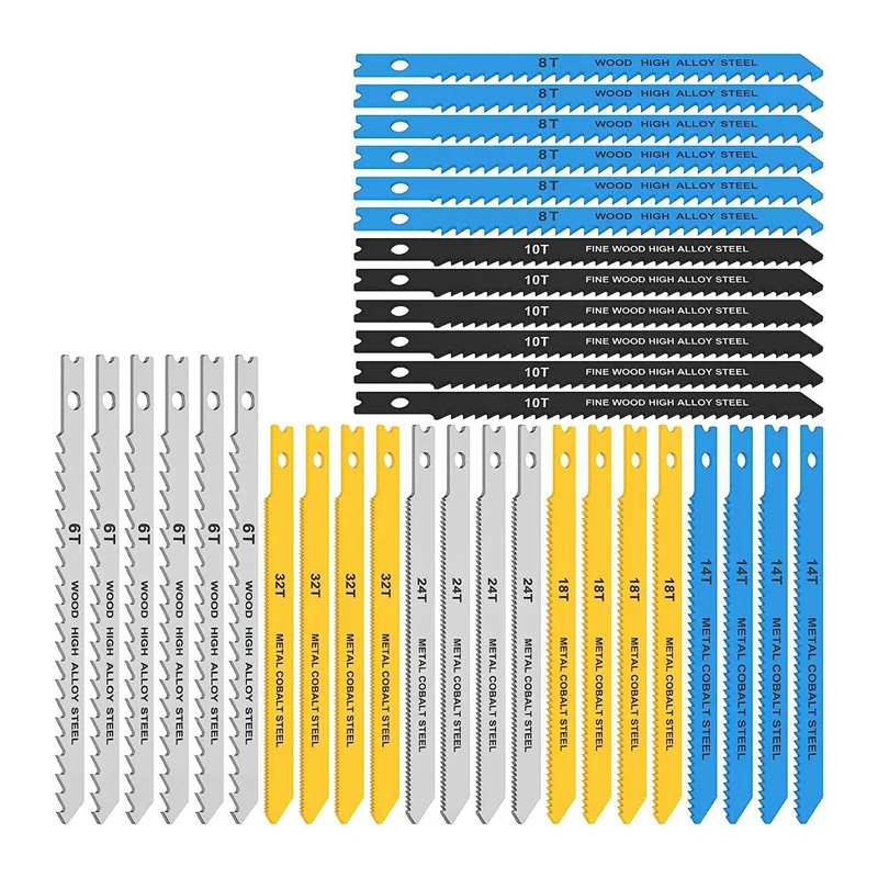 34 PCS High Carbon Steel Assorted Saw Blades Cut Jigsaw Blade For Wood Metal Plastic Cutting