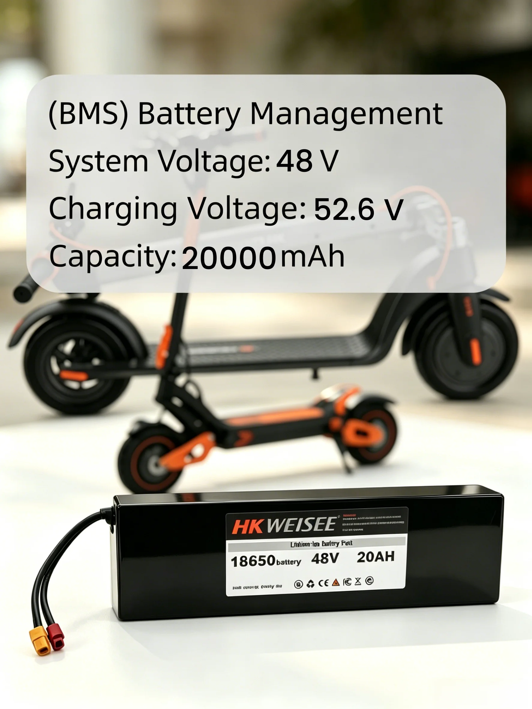 48V Electric Scooter Battery Pack 20Ah Lithium Ion Escooter Battery High Capacity Long Range Replacement with BMS Electric Kick
