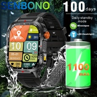 SENBONO Men's Smart Watch BT Call 1100mAh Battery 100day Standby Time IP68 Waterproof Fitness Tracker Sport Smartwatch for Men