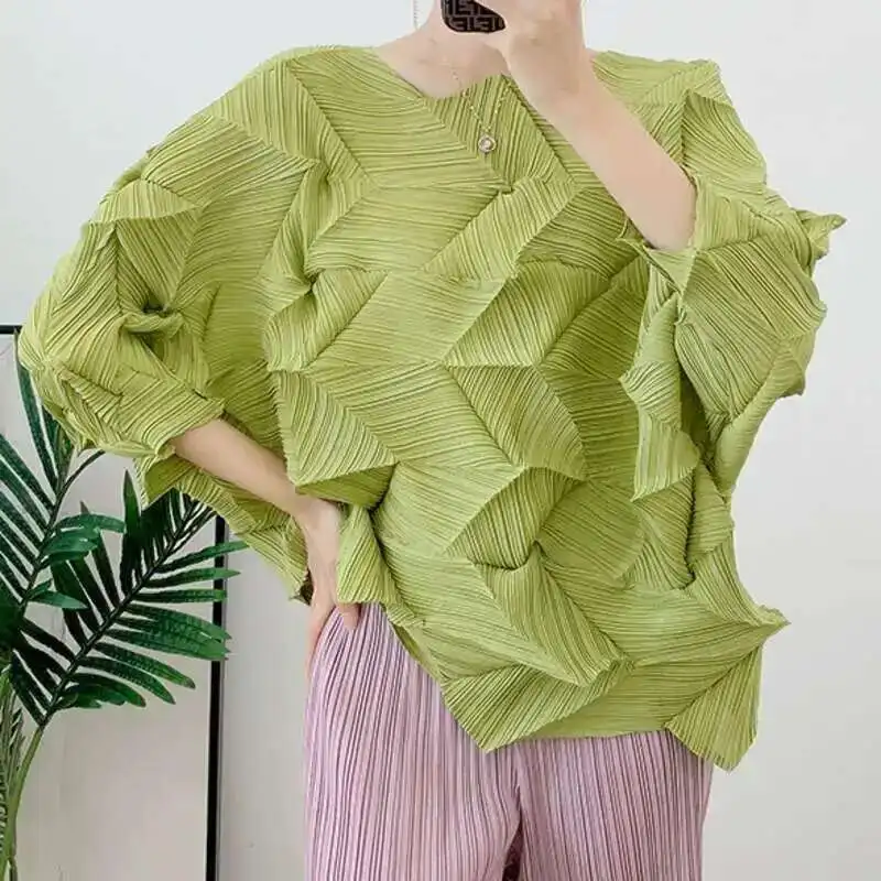 LANMREM-تي شيرت نسائي غير رسمي مطوي ، تصميم غير منتظم ، فضفاض ، بلوفر صلب ، قمم متعددة الاستخدامات ، ألوان كثيرة ، جديد ، 32C1267 ، 24 #3