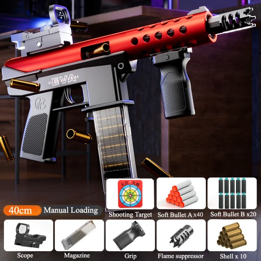 Pistola giocattolo mitragliatrice d'assalto TEC9 per bambini Caricata manualmente Balletto morbido adatto per giochi di tiro all'aperto Regali di Natale