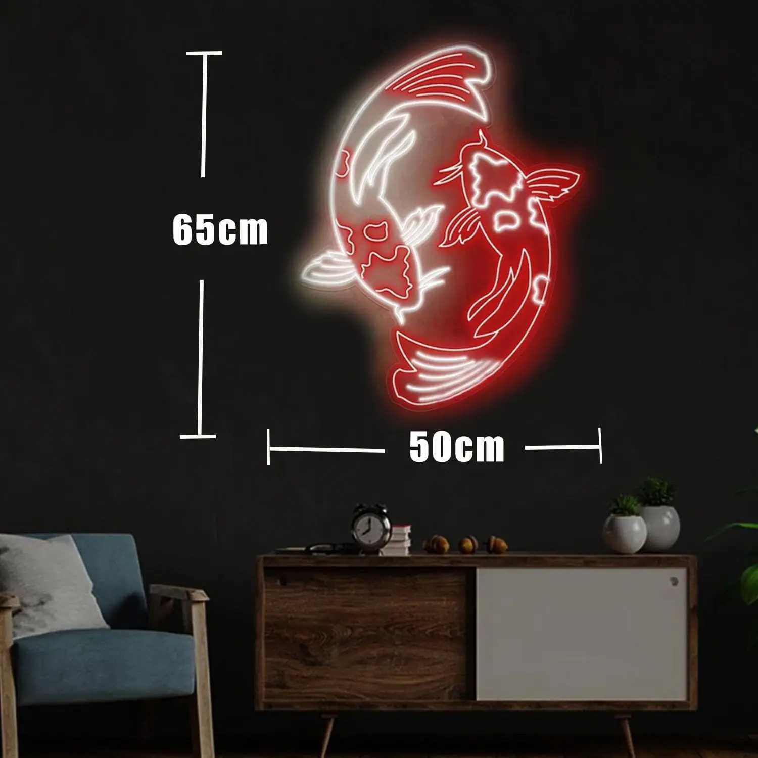 Letrero de neón de pez Koi de 65x50cm, luz LED grande Nishikigoi, decoración japonesa para Bar, Pub, Bistro, decoración de fiesta en casa, regalo de Navidad