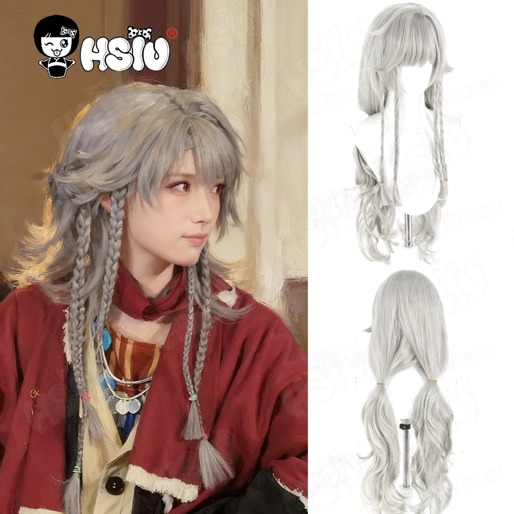 

Парик для косплея Rubuska Синтетический парик из волокна「HSIU」 Светло-серый длинный парик 100 см + шапочка для парика GAME Reverse 1999 Rubuska Косплей Парик