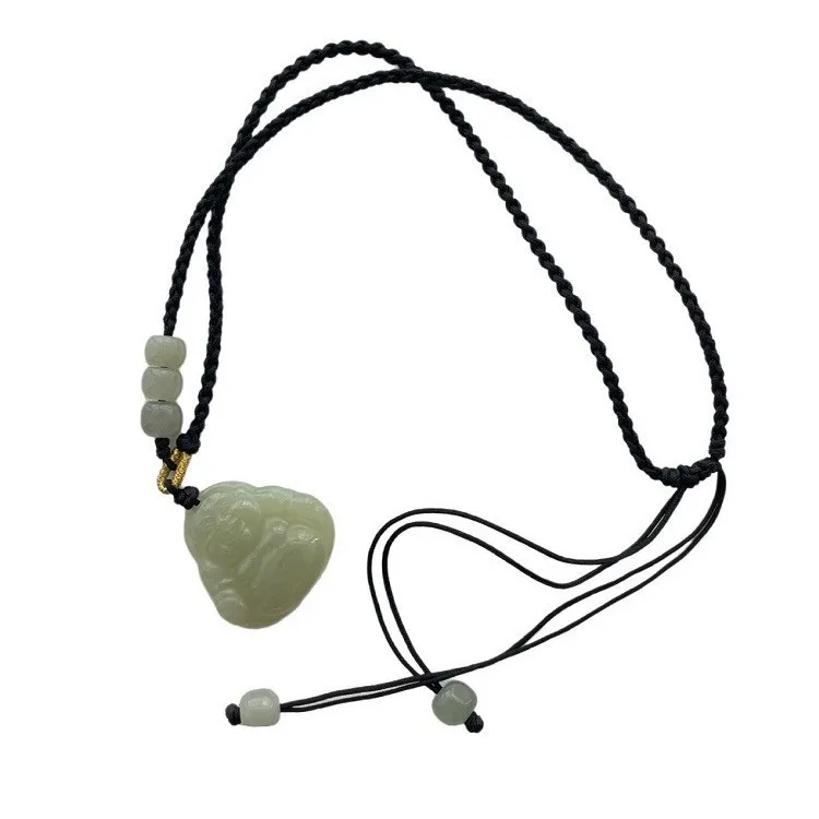 Handwoven Hetian Jade Maitreya Buddha Pendant Necklace Clavicle Chain for Women Lucky Blessing Gifts
