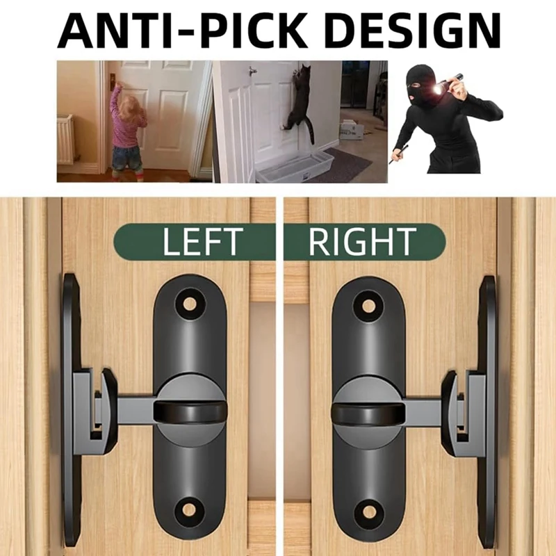 BAAY 90/180도 각도 뒤집기 및 슬라이드 헛간 도어 잠금 장치. 견고한 아연 합금 도난 방지 볼트. (블랙)