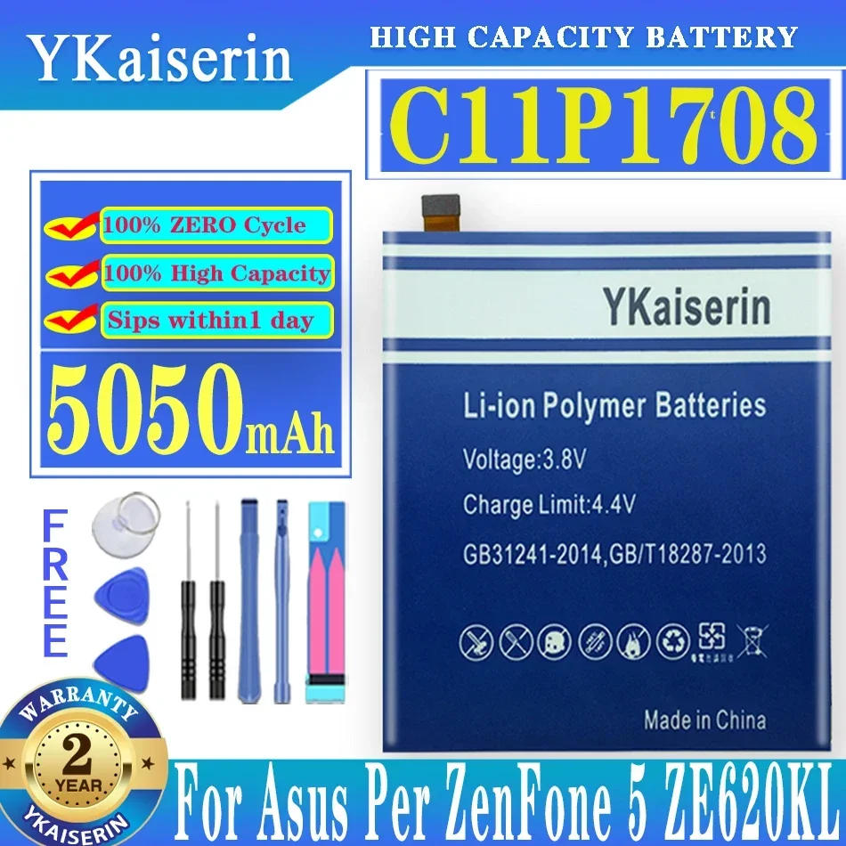 YKaiserin For ASUS C11P1708 Battery For ASUS ZenFone 5 ZenFone5 5Z ZE620KL Z01RD X00QD ZS620KL Phone Battery 5050mAh