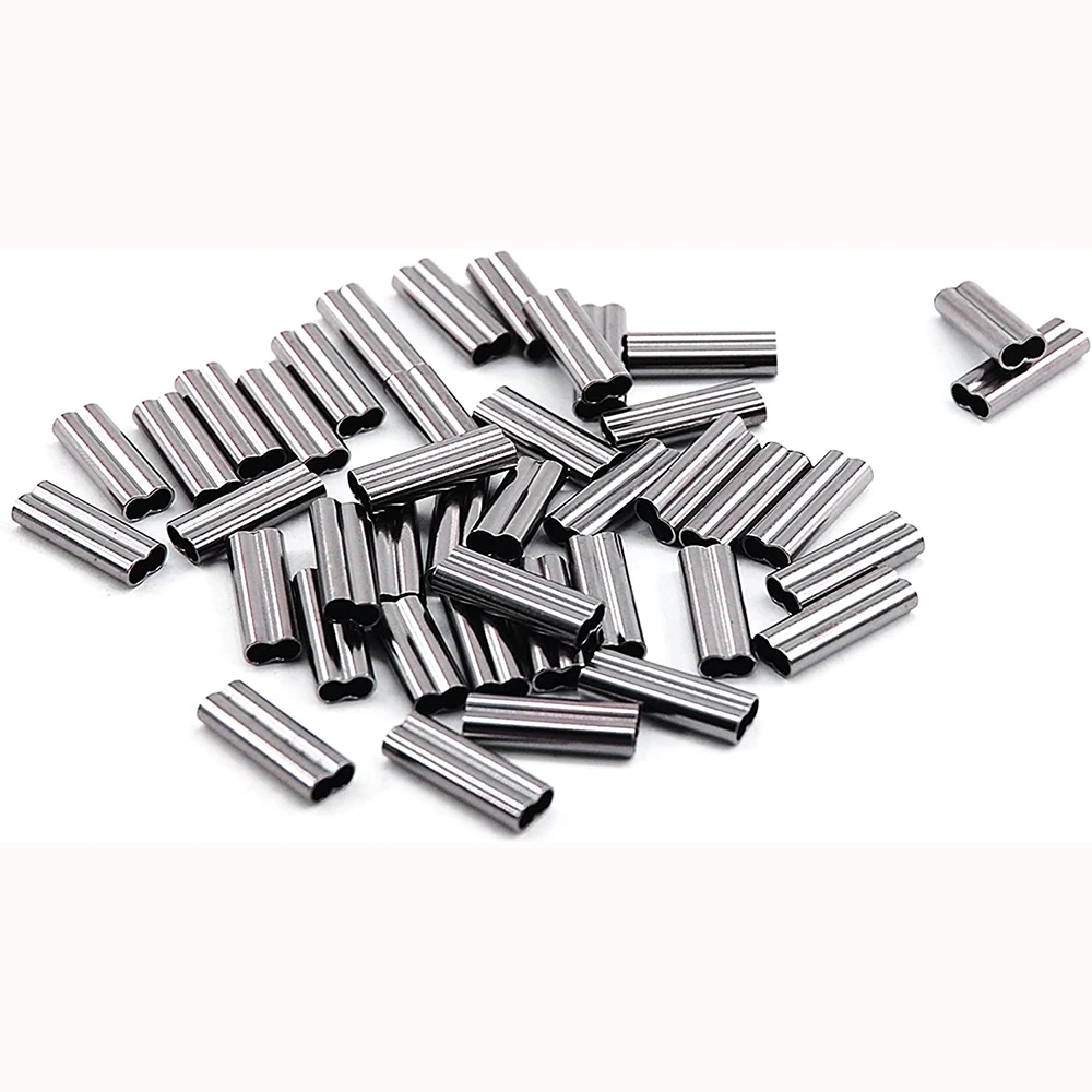 PRO BEROS 50 Stück Doppelfass-Angelschnur-Rohrverbinder, Drahtseil-Crimp, Kupfer-Crimpschlaufenhülse, Zwinge 0,8–2,0 mm – Detail 5